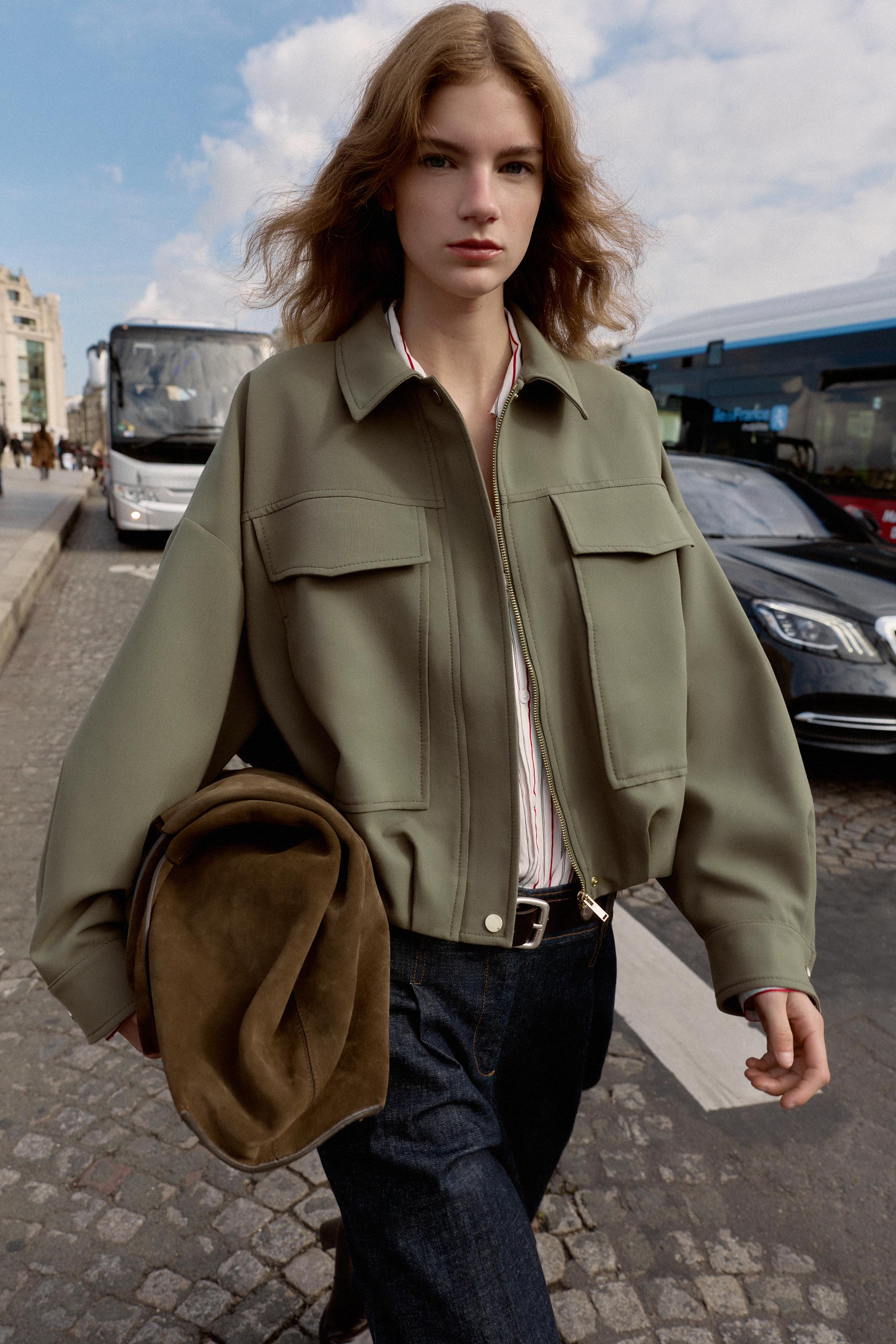 PLEATED HEM BOMBER JACKET